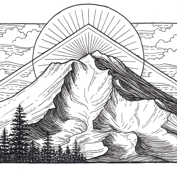 570x570 Mount Shasta Archival Print In Inspiration Art, Mountain - Black And White Mountain Drawing