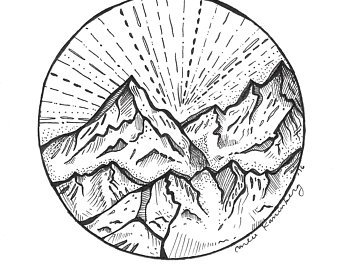 340x270 Mountain Drawing Etsy - Black And White Mountain Drawing
