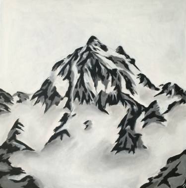 375x378 Study Mountain Snow - Black And White Mountain Drawing