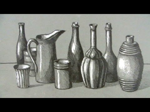 480x360 How To Draw A Still Life Bottles And Jugs - Black And White Still Life Drawings