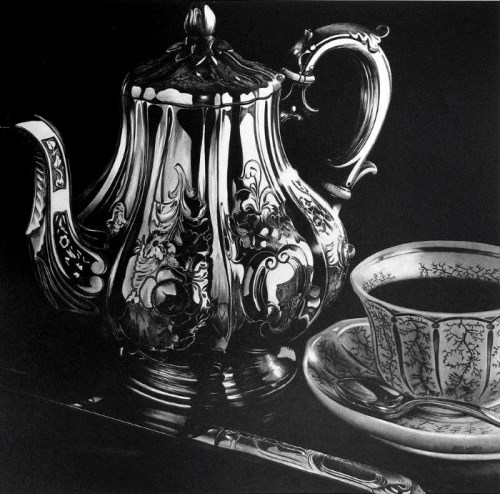 500x494 Tea Set Still Life Black And White Pencil Drawing - Black And White Still Life Drawings