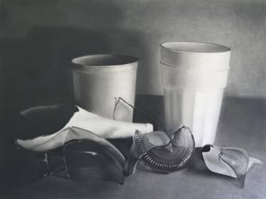 375x281 Broken Glass Still Life Drawing - Black And White Still Life Drawings