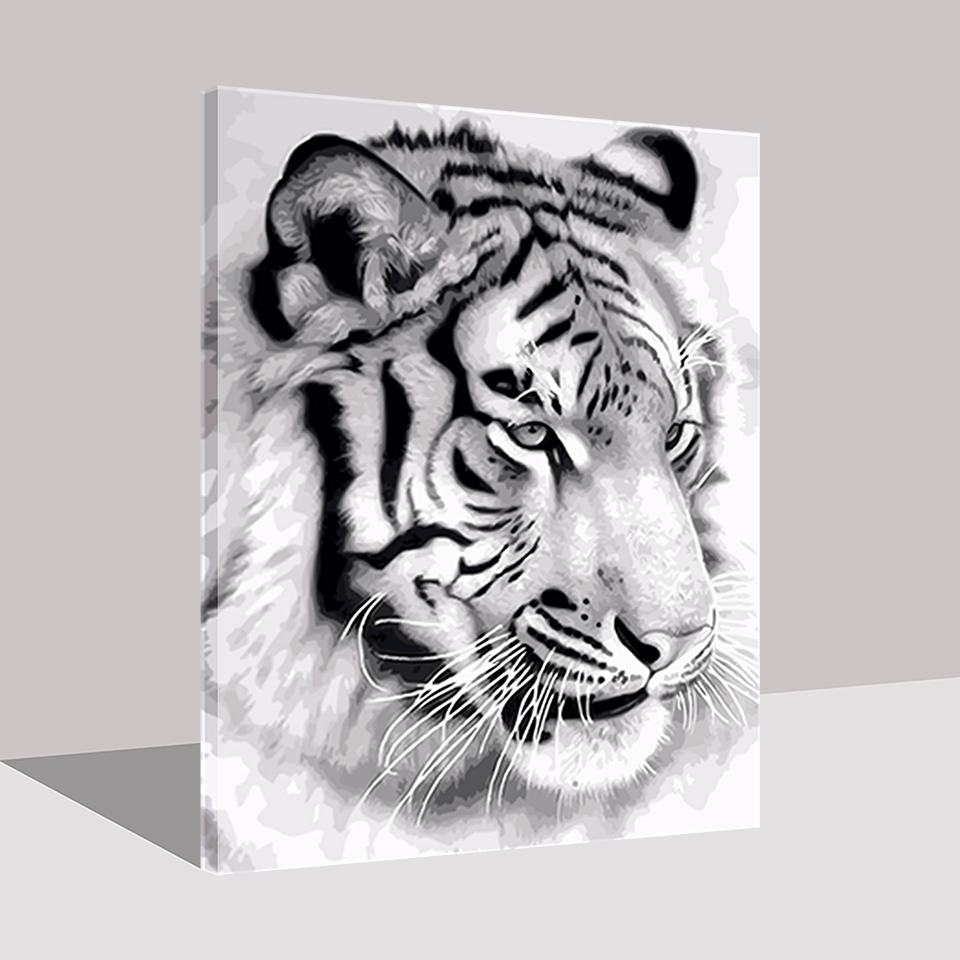960x960 diy handpainted oil paint - Black And White Tiger Drawing