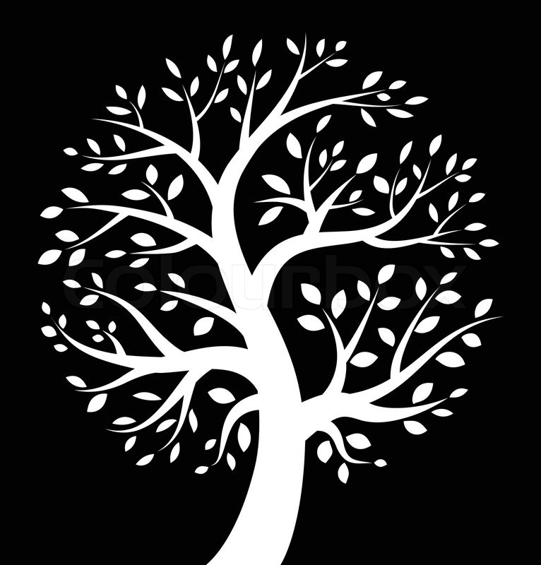 766x800 White Tree Icon On Black Background, Stock Vector Colourbox - Black And White Tree Drawing