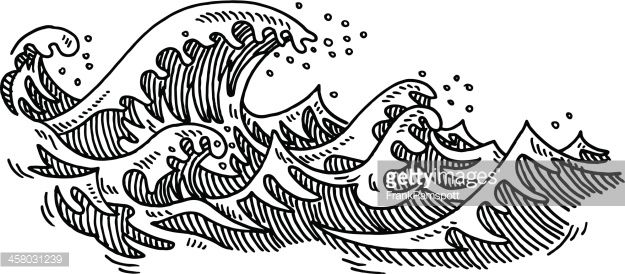 625x274 Hand Drawn Vector Drawing Of Some Ocean Waves Black And White - Black And White Wave Drawing