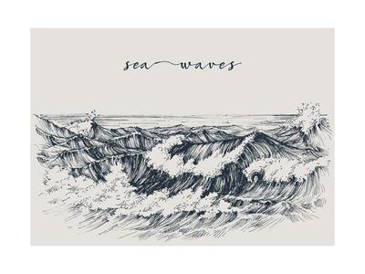 400x300 sea or ocean waves drawing sea view, waves breaking on the beach - Black And White Wave Drawing