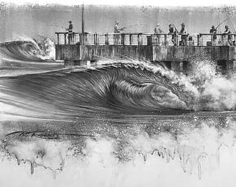 340x270 black white wave charcoal drawing island left surf art etsy - Black And White Wave Drawing