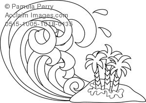 300x213 clip art image of a cartoon tsunami in black and white - Black And White Wave Drawing