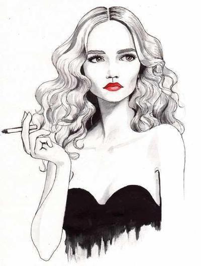 400x528 beautiful, black and white, curls, draw - Black And White Woman Drawing