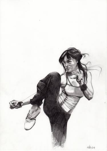 375x529 Fighting Girl Drawing - Black And White Woman Drawing