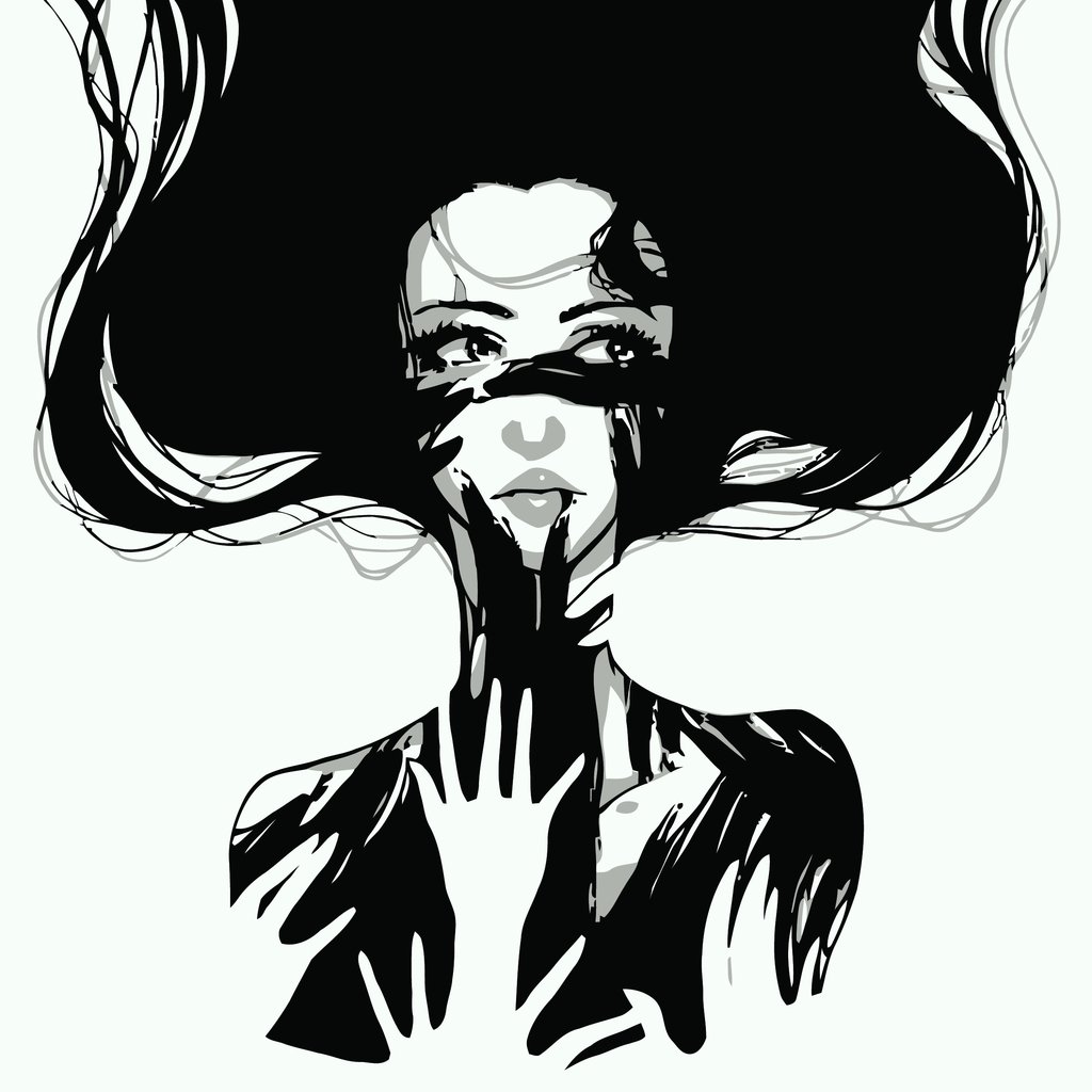 1024x1024 Abstract Blackwhite Woman Portrait, Digital Metal Art Print - Black And White Woman Drawing