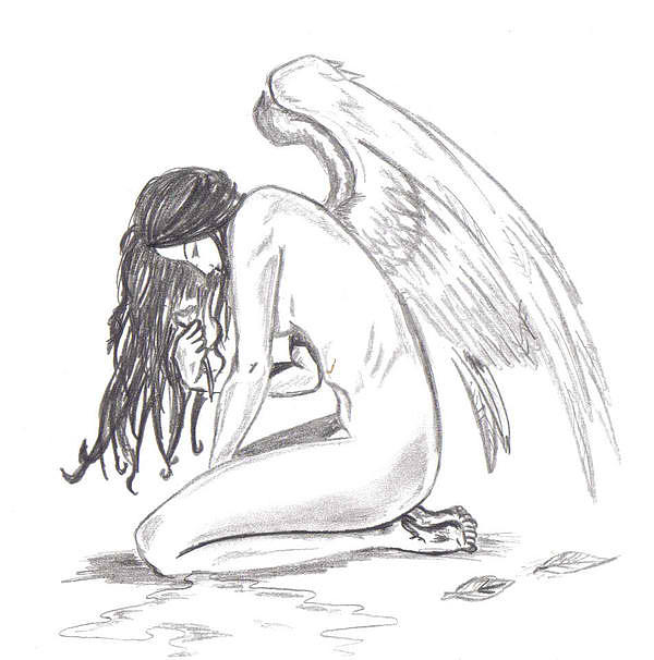 600x606 Fallen Angel Drawing - Black Angel Drawings