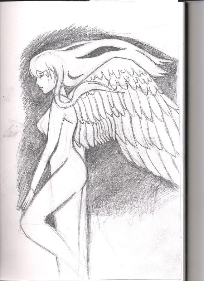 654x900 fallen angel weapon pencil skecth drawing - Black Angel Drawings