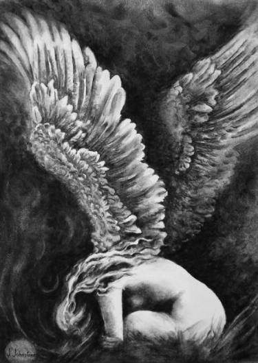 375x529 Fallen Angels Drawings For Sale Saatchi Art - Black Angel Drawings