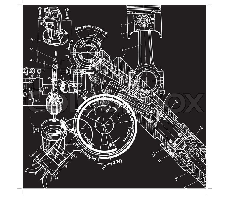 800x684 Technical Drawing Or Blueprint On Stock Vector Colourbox - Black Background Drawing