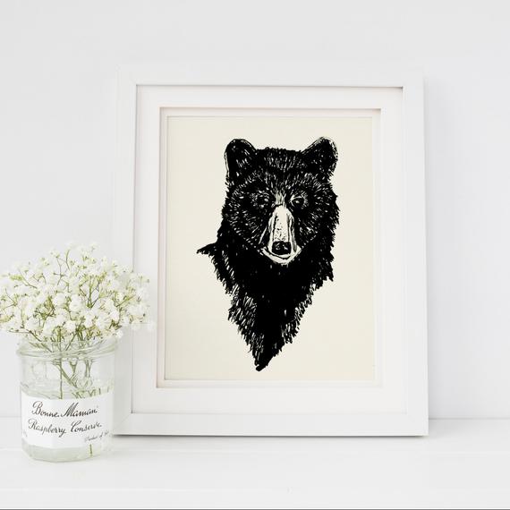 570x570 items similar to black bear pen and ink drawing bear - Black Bear Face Drawing