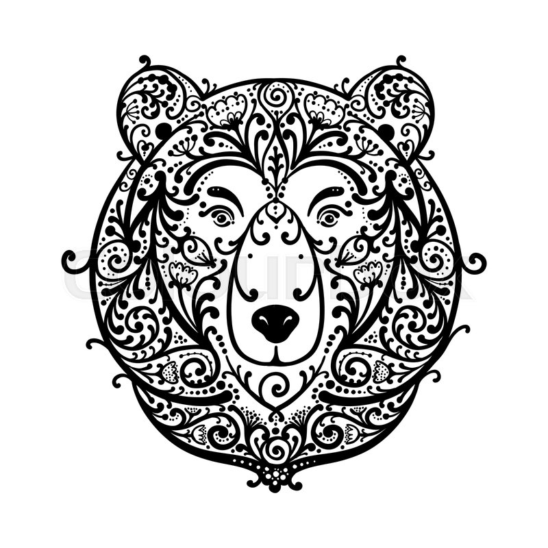 800x800 Ornate Bear Face, Sketch For Your Stock Vector Colourbox - Black Bear Face Drawing