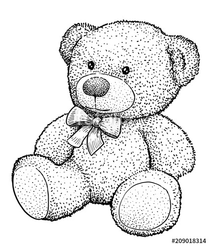 425x500 Teddy Bear Illustration, Drawing, Engraving, Ink, Line Art, Vector - Black Bear Line Drawing