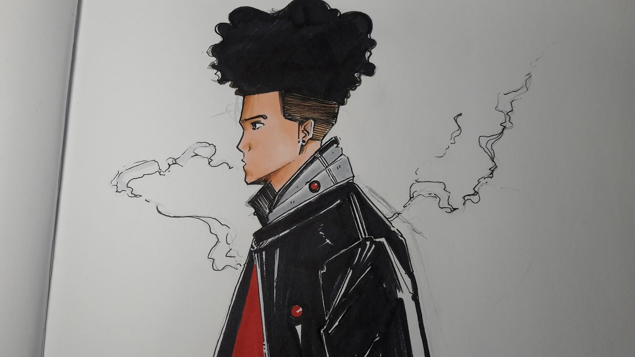 1280x720 Boy With The Black Jacket Original Character Illustration - Black Boy Drawing