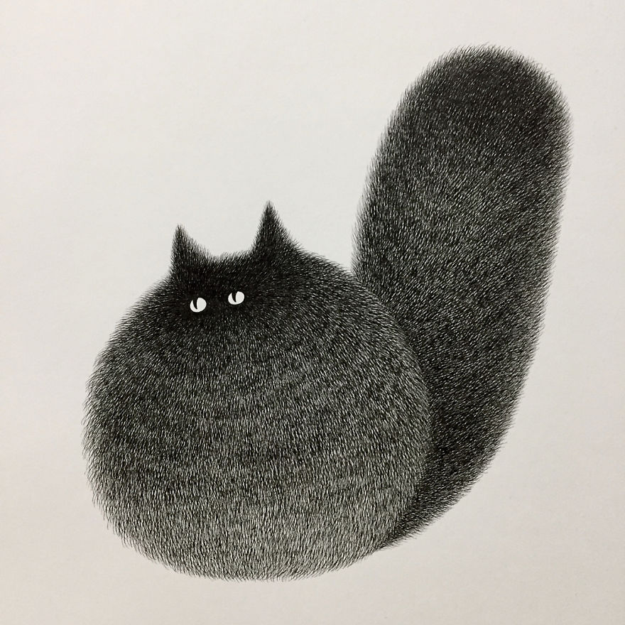 880x880 Malaysian Artist Creates Fluffy Cats Using Just Ink And The Result - Black Cat Drawing