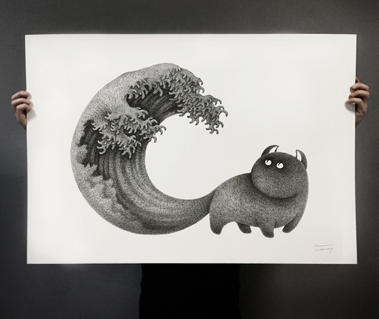 758x638 Illustrator Uses Black Ink To Create Fluffy Cat Drawings - Black Cat Drawing Images