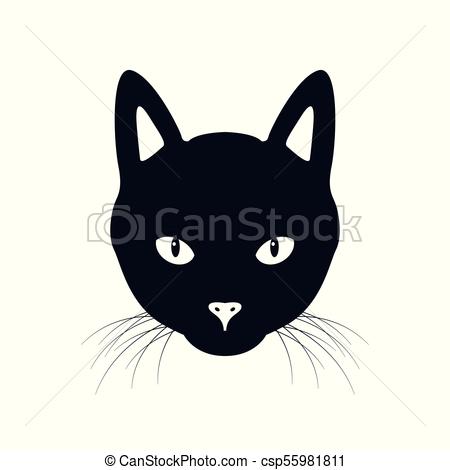 450x470 The Black Cat Face Vector Illustration, Isolated On A White - Black Cat Face Drawing