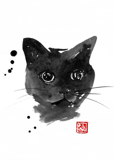 Black Cat Face Drawing at PaintingValley.com | Explore collection of ...