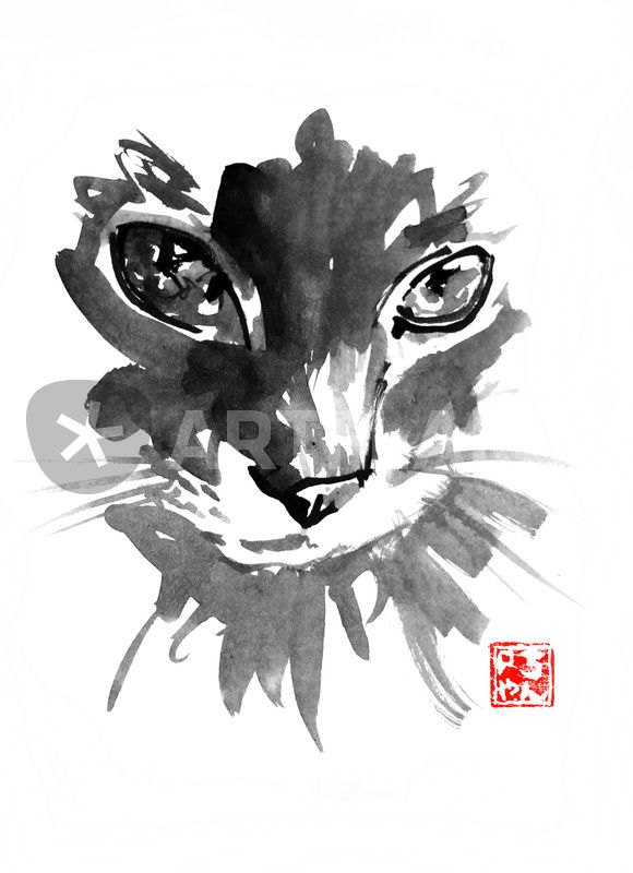 580x800 Cat Face Drawing Art Prints And Posters - Black Cat Face Drawing