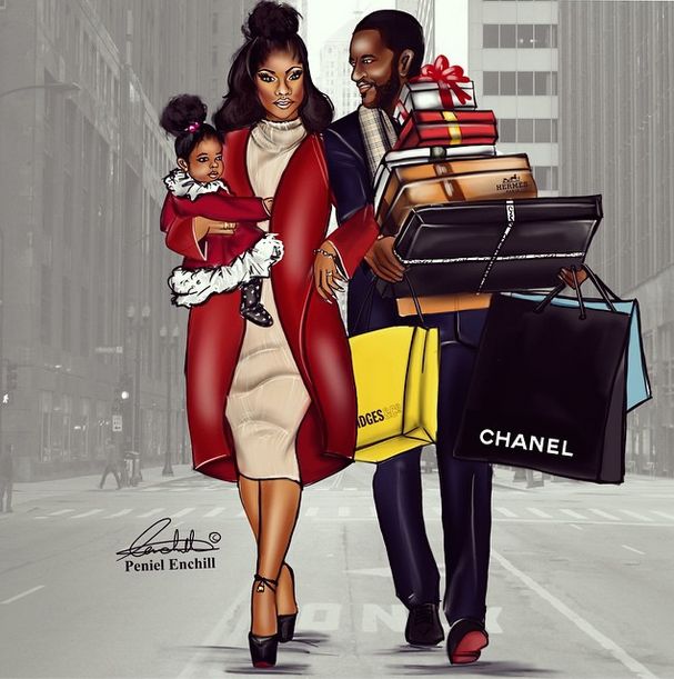 607x611 Fashion Drawings - Black Family Drawing