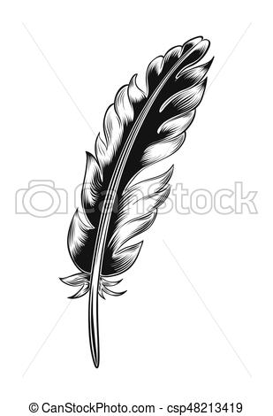 309x470 Vintage Black Feather Vintage Black Feather Isolated On White - Black Feather Drawing