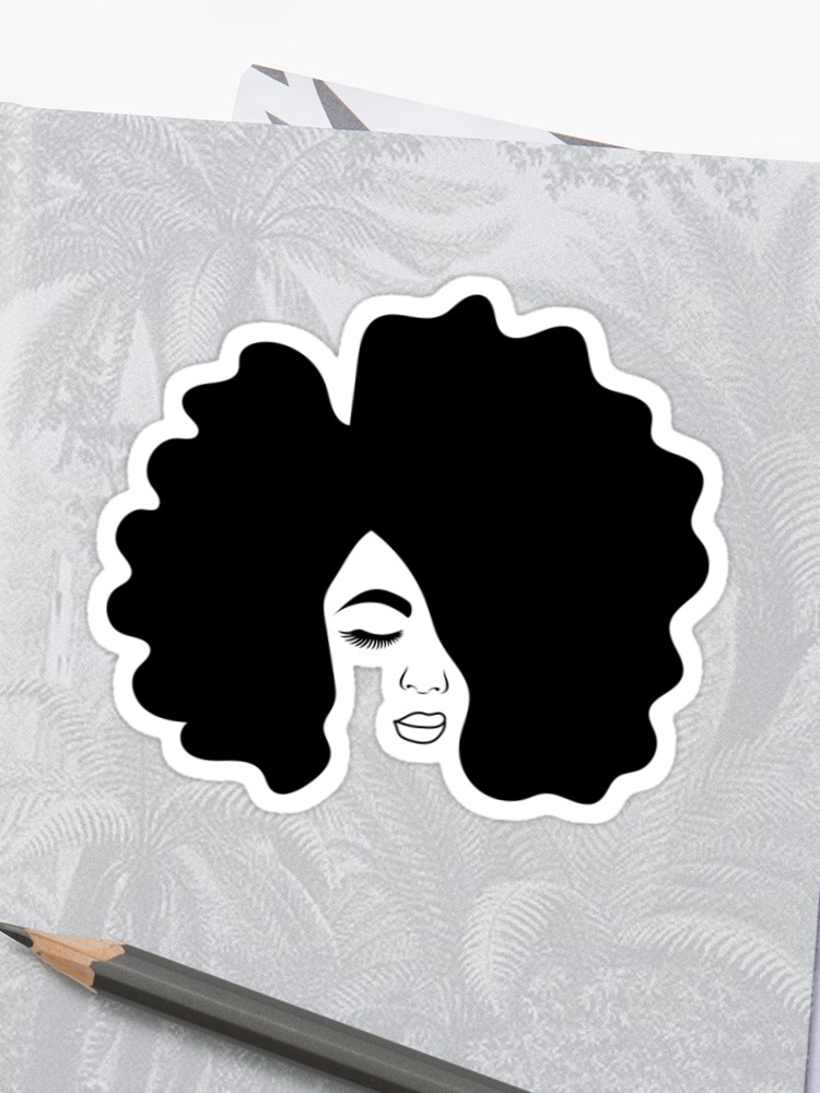 750x1000 big afro drawing black woman with natural hair sticker - Black Girl Afro Drawing