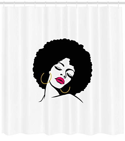 425x478 lunarable black woman shower curtain, woman with afro - Black Girl Afro Drawing