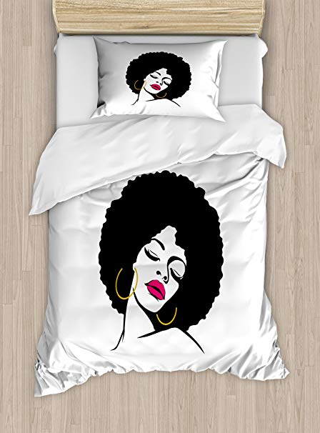 448x606 Lunarable Black Woman Duvet Cover Set Twin Size, Woman - Black Girl With Afro Drawing