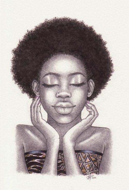 500x732 Black Women Illustration Afro The Arts In Art, Black - Black Girl With Afro Drawing