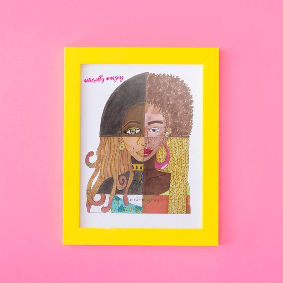 570x570 naturally amazing drawing print natural hair art afro art black - Black Girl With Natural Hair Drawing