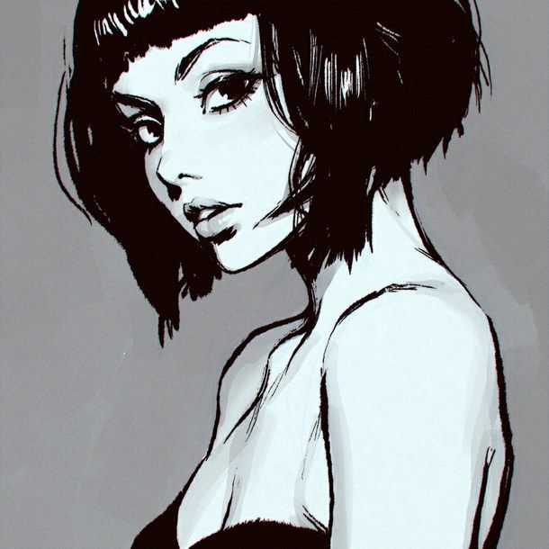 610x610 short hair girl drawing tumblr short bob hair poetry art - Black Hair Drawing