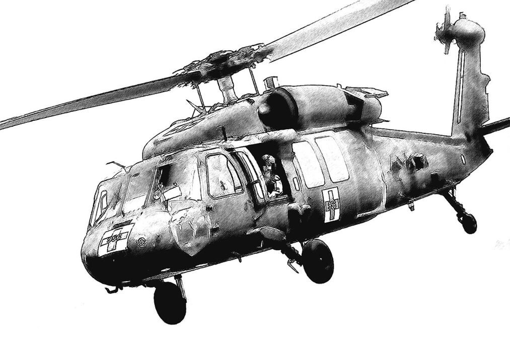 1013x695 computer generated drawing of a uh medevac helicopter - Black Hawk Drawing