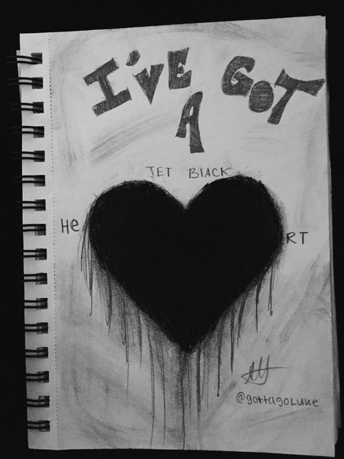500x667 cause i've got a jet black heart on we heart it - Black Heart Drawing