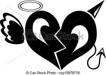 450x318 Devil Or Angel Broken Black Heart Silhouette - Black Heart Drawing