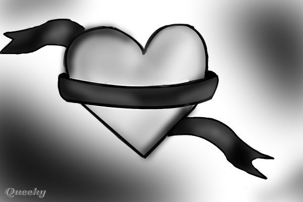 600x400 Heart Ribbon A Black White Speedpaint Drawing - Black Heart Drawing
