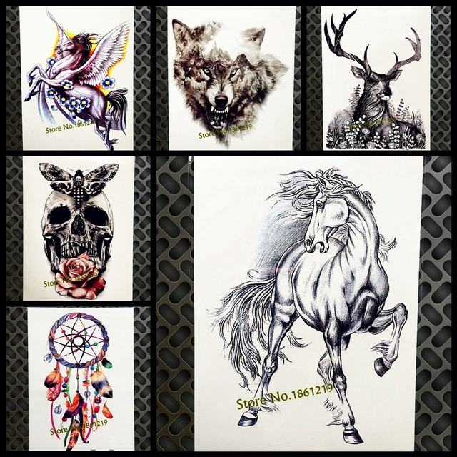 640x640 Black Horse Sketch Temporary Tattoo Stickers Women Men Body Art - Black Horse Drawing