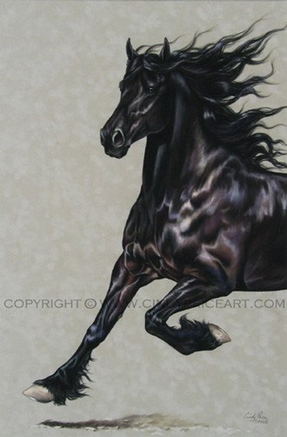 570x868 Friesian Black Horse Original Pastel In Products Horses - Black Horse Drawing