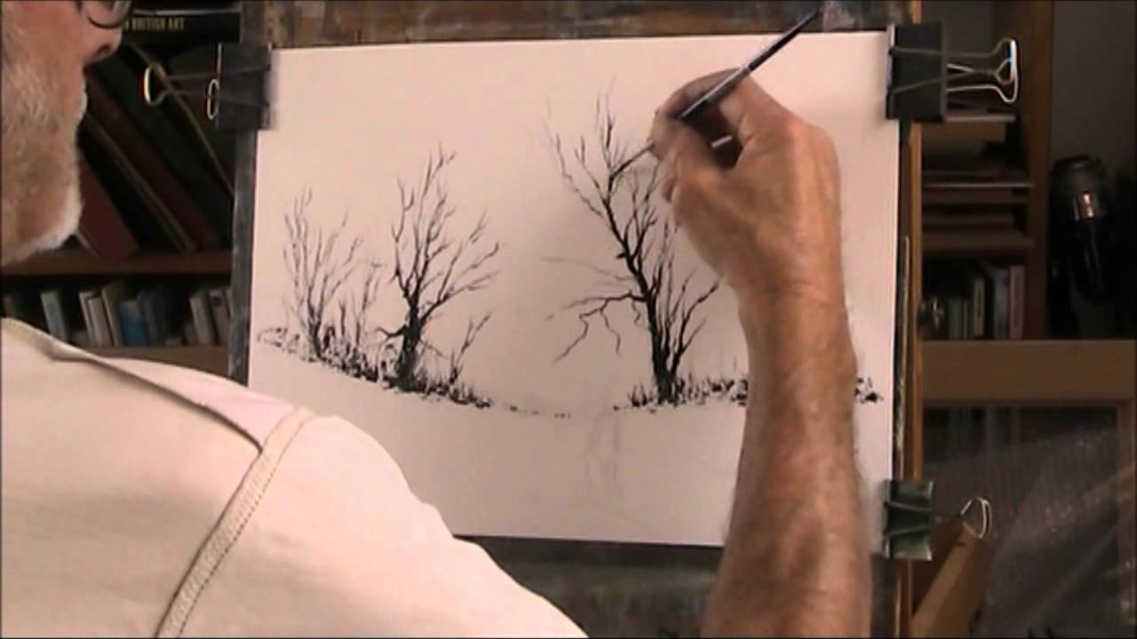 1280x720 Simple Snow Scene Drawing Using Black Waterproof Ink - Black Ink Drawings