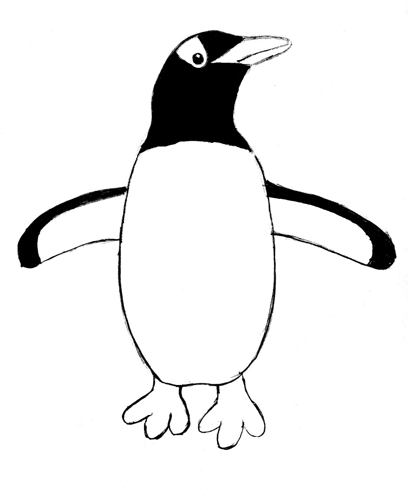 1315x1600 Penguin Drawing Step - Black Kid Drawing