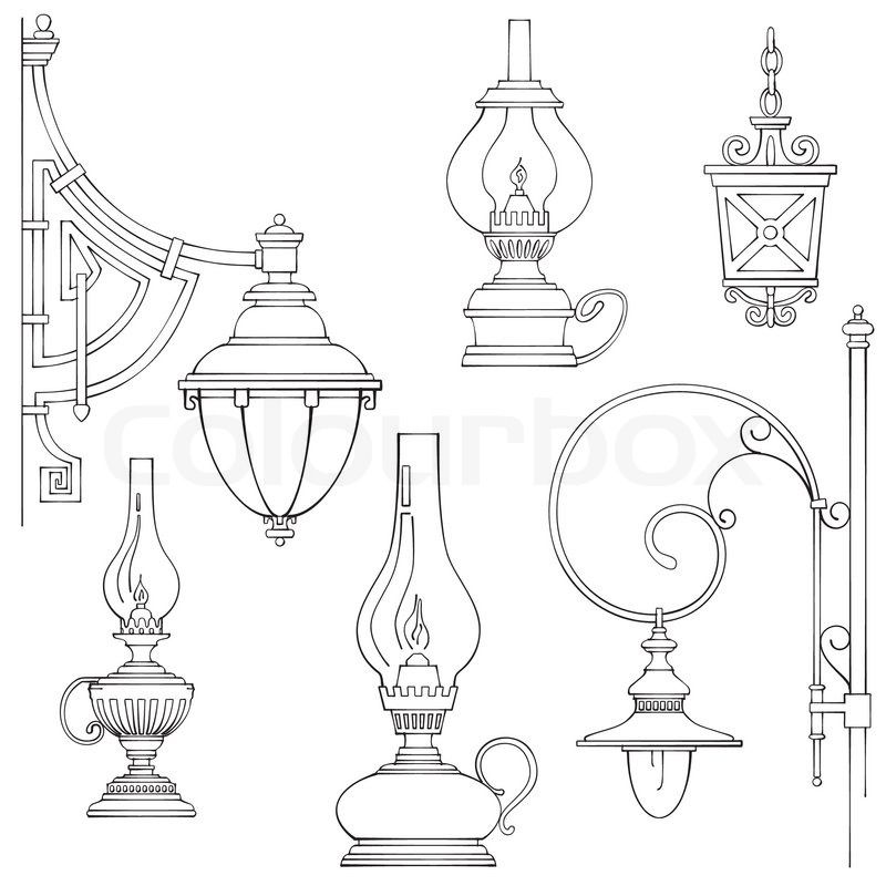 800x800 vintage lamp drawing of vintage gas lamps lighting - Black Line Drawings