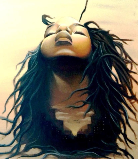 550x636 Amazing Black Hair Art Pictures And Paintings - Black Love Drawings