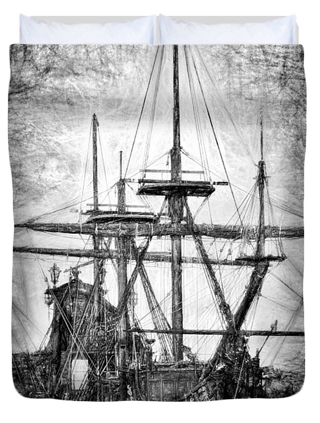 645x853 Black Pearl Ship Drawing Duvet Cover For Sale - Black Pearl Drawing