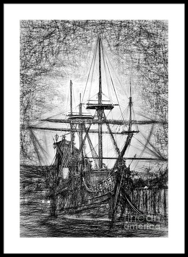 600x818 Black Pearl Ship Drawing Framed Print - Black Pearl Drawing