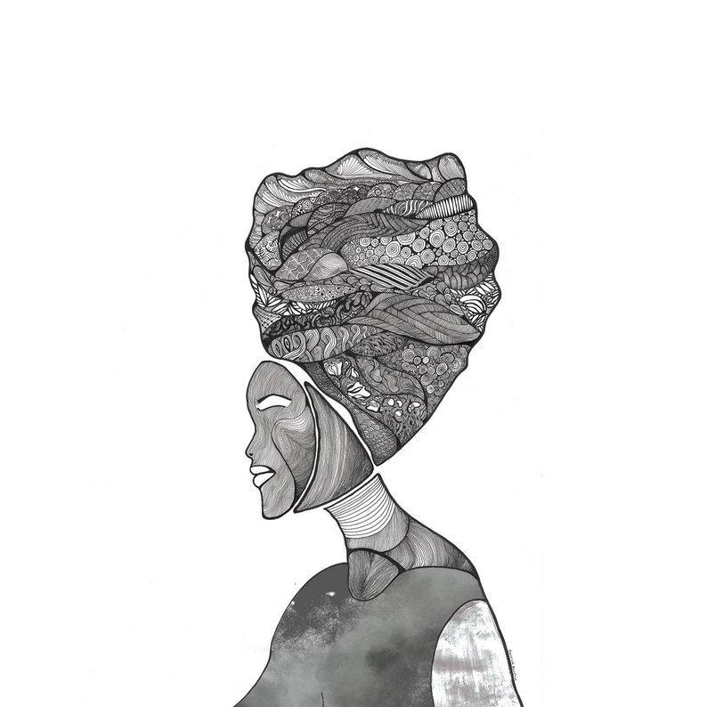 794x794 lady figure print black pen and ink drawings ethnic art etsy - Black Pen Drawings