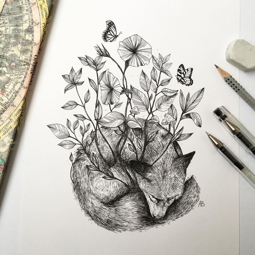 880x880 Nature Was My Kindergarten That Inspired These Black Pen - Black Pen Drawings